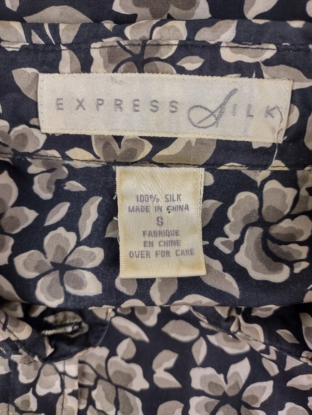 Vintage Express 100% Silk Floral Mini Shirt Dress Tunic Blouse Brown Size Small - Picture 11 of 12